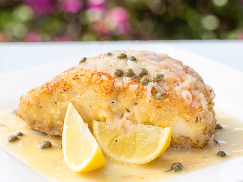 Pan seared cod with lemon caper sauce